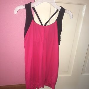 Size 4 Pink and Black Lululemon Tank Top